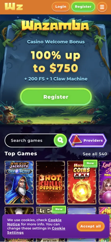 Interfaccia della Wazamba App